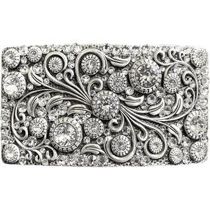 Women's Silver 1 Rhinestone Crystal Antique Brass Rectangle Floral Belt Buckle